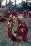 Buddhist monks debating at the Tsuglagkhang monastery, the Dalai Lama's temple,