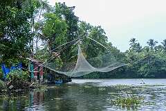 A fishing net on the backwaters near Breeze Backwater Homes, Kodamthuruth.
