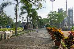 The path to the Arthunkal St. Andrew's Basilica, the largest shrine of St Sebastian in the world, in Arthunkal, Cherthala, 20 kilometres north of Alappuzha.
