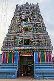 The elaborately carved “gopuram” (gateway tower) of the Kidangamparambu Sree Bhuvaneswari Temple.