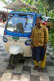Prabha, the lady driving the tuk-tuk, at Ashtamudi Villas in Mathilil.