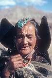 A Ladakhi woman with her headdress, near Alchi Gompa.