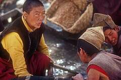 Buddhist nuns of Jelichun Nunnery (Chulichan or Chomoling) near Rizong monastery.