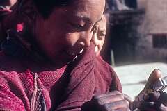 Young novices trying out a pocket calculator.