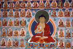 A mural featuring 1000 Buddhas, in Chandazik Gompa; until the 1950s, this temple was Leh's main Buddhist place of public worship.