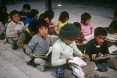 Tibetan refugee children in class, in the SOS Tibetan Children's Village in Choglamsar.