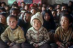 Tibetan children in a school class in the SOS Tibetan Children's Village in Choglamsar.