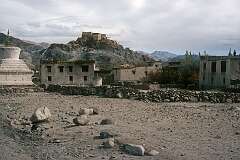 View towards Thikse Gompa, a large hilltop monastery from the mid 1400s, with temples and a nunnery, 16 kilometres southeast of Leh.