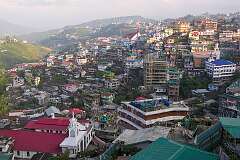 View to the Kohima Konyak Baptist Church at Midland Colony, Kohima. In the mid-distant the Lotha Baptist Church and at right the Kohima Sümi Christian Revival Church with behind it the Kohima Phom Baptist Church.