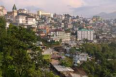 View of Kohima from the Naga Bazar Road, with the Kohima Sümi Baptist Church.