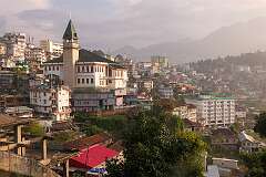 View of Kohima from the Naga Bazar Road, with the Kohima Sümi Baptist Church.