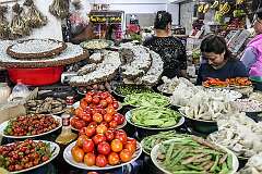 Large honeycombs and fruit for sale in the T-Khel Daily Market of Kohima.