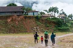 The village ground with the Chingke morung, formerly a tribal youth dormitory, now the community centre in Sheanghah Chingnyu.