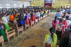 Sunday morning service in Sheanghah Chingnyu church; Christianity is the majority religion in Nagaland, and Baptist churches are prevalent in the state.