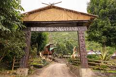 Entrance gate “Window to Nagaland”, to the Hornbill Festival grounds in Kisama Naga Heritage Village, 11 kilometres south of Kohima.