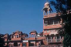 Pink architecture in Jaipur. Houses and palaces are built of red and pink sandstone.