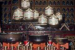 Prayer wheels, turned by hot air raising from the butter lamps, in Rumtek Monastery.