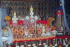 Torma in Rumtek Monastery, figures made mostly of flour and butter used in tantric rituals or as offerings in Tibetan Buddhism.
