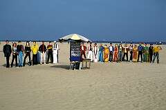 Cutout celebrities to have your photo taken on the Marina, the beach along the city of Chennai.