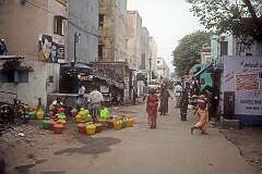 A village street behind the beach, at the southern end of Chennai.