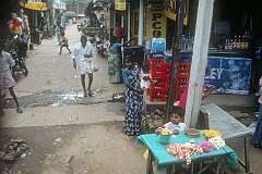 A street with small shops at the southern end of Chennai.