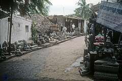 A street with workshops of stone carvers in Mahabalipuram.
