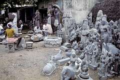 One of many workshops of stone carvers in Mahabalipuram.