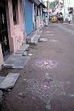 The “Kolam”, traditional rice-paste designs are common in front of people's doorsteps in south India, like here in Rameswaram.