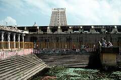 View to one of the 22 “theertham” (sacred wells) along the temple tank or pond in the Ramanathaswamy Temple in the holy city of Rameswaram.