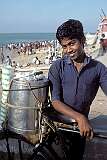 A young tea seller on the beach of Kanniyakumari.