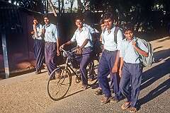 School students near the Vivekananda Kendra Ashram of Kanniyakumari.