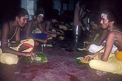 Brahman students having breakfast in the Meenakshi Temple.