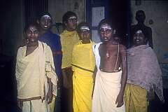 Brahman students in the Arulmigu Meenakshi Sundareswarar Temple in Madurai, to learn the sacred texts and participate in the temple's rituals.