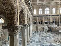 The opulent Durbar Hall in the Chowmahalla Palace or Chowmahallat, the seat of power of the Asaf Jahi dynasty (1720-1948) and the official residence of the Nizams during their reign.