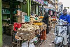 Shops along Mir Chowk Road in Hyderabad.