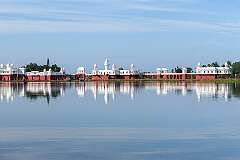 View to Neermahal palace in Rudra Sagar Lake, the largest water palace in India built between 1930 and 1938 by Maharaja Bir Bikram Kishore Manikya.