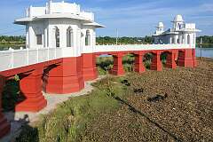 Walkways and pavilions of Neermahal Palace, built in the middle of Rudra Sagar Lake as a summer residence of the royal family of Maharaja Bir Bikram Kishore Manikya.
