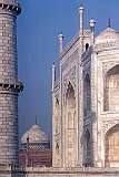 The Taj Mahal, an ivory-white marble mausoleum, constructed between 1631 and 1654 in Agra, generally considered the finest example of Mughal architecture and designated as a UNESCO World Heritage Site.