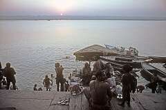 Sunrise over the Ganga, the Ganges river in Varanasi; Hindu culture is deeply associated with the river.