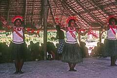 Gilbertese dancing in the maneaba “Te Aake” in Ukiangang on Butaritari atoll.