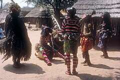Makishi dancers, of the Lozi people, in the “Matabele village”, a tourist venue in Victoria Falls.
