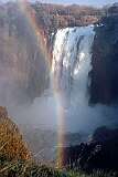 Devil's Cataract, Victoria Falls, with, on the Zambian side, the statue of Dr. David Livingstone (1813 – 1873).