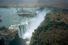 The mighty Victoria Falls on the border of Zimbabwe and Zambia, looking towards the Zambian side.