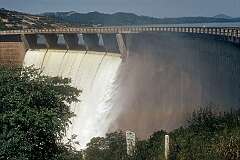 The Kyle Dam Wall on Lake Mutirikwi (formerly known as Lake Kyle), in south eastern Zimbabwe, south east of Masvingo.
