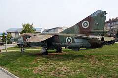 Sofia, Bulgaria, 2015 - A Mikoyan-Gurevich MiG-23, a Soviet built variable-geometry fighter aircraft, produced from 1967–1985 with 5,047 built.