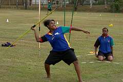 Gordonvale, Queensland, Australia, 2009 - A Djarragun College student throwing the javelin, at the Sports and Athletics Day.